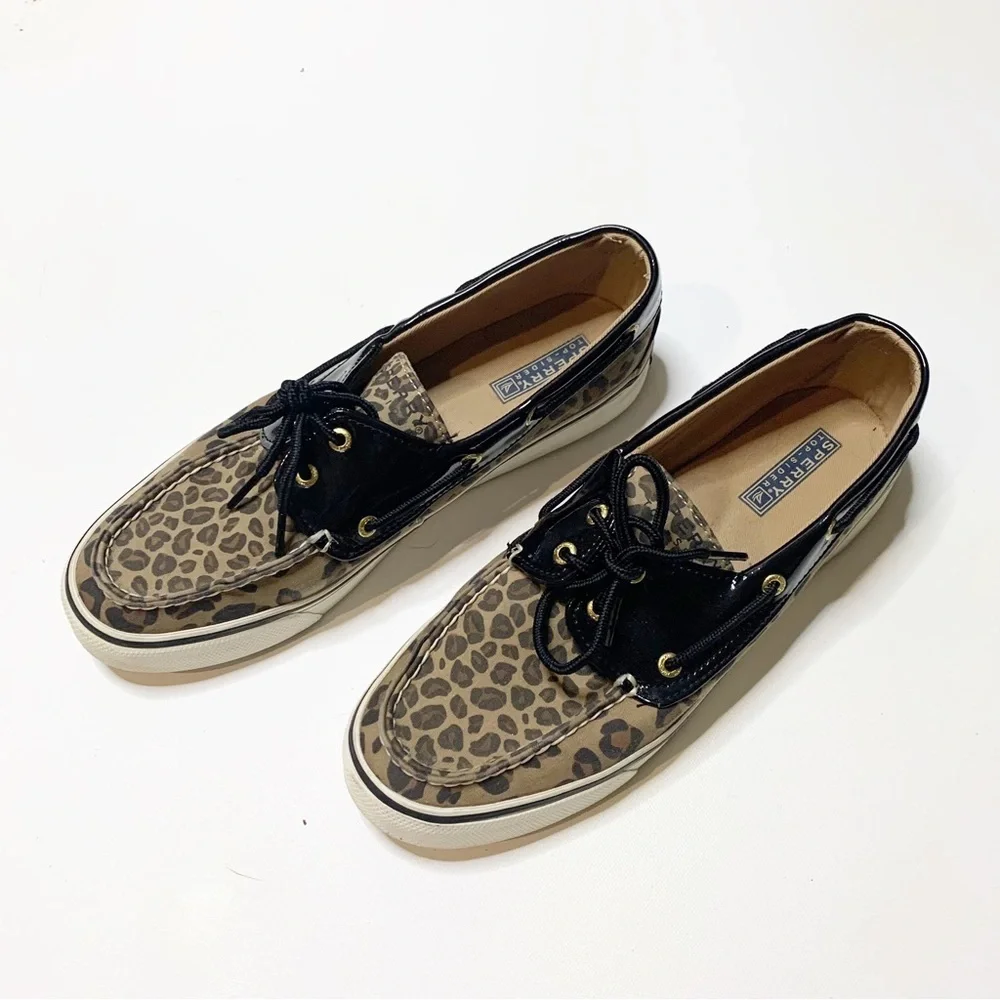 Sperry Top-Sider Leopard Print Patent Leather Flat Boat Shoes Flats US 10 M